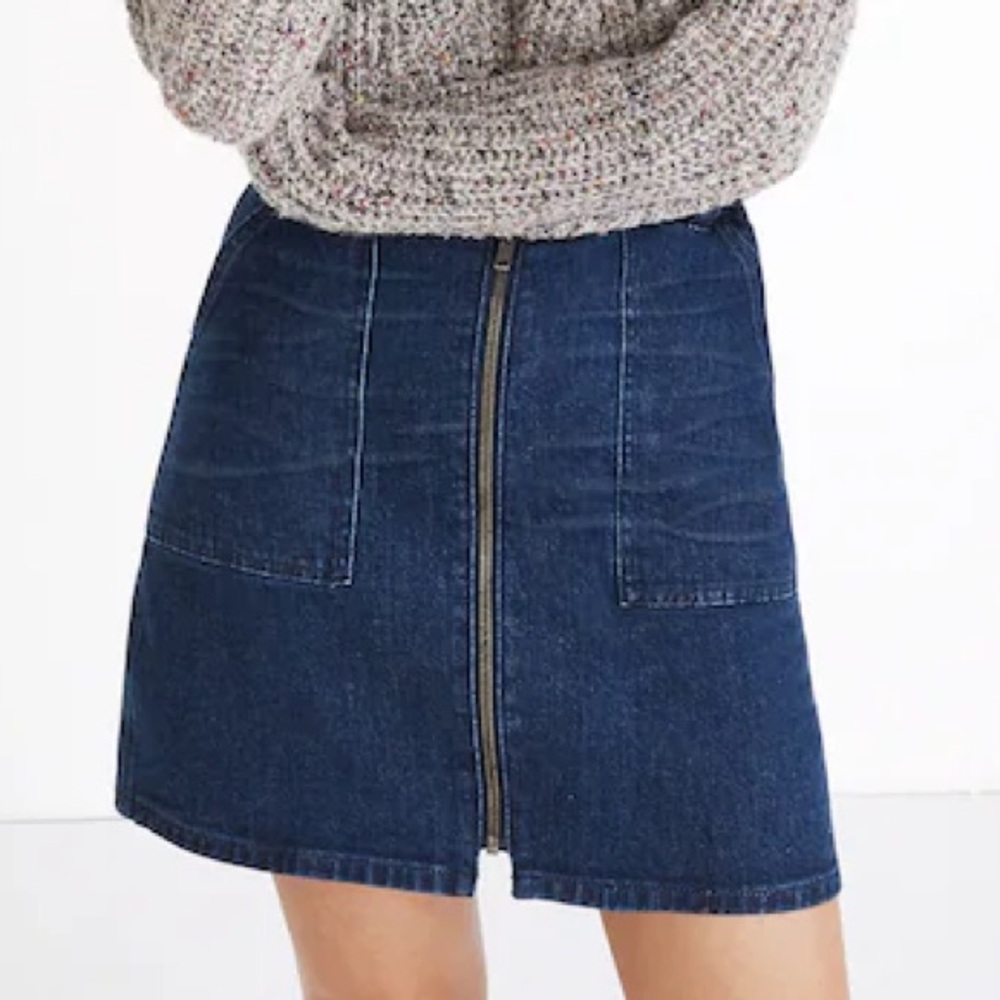 Madewell Denim Utility Zip Skirt Dark Kinsey Wash Womens Size 26 Stretch Pockets